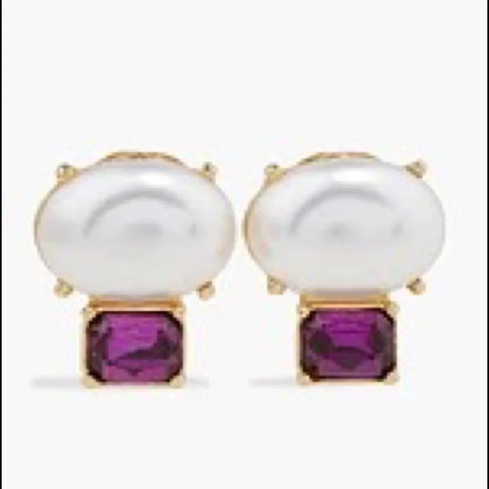 NWT Kenneth Jay Lane Purple Amethyst Crystal Pearl Clip On Earring - Picture 3 of 10
